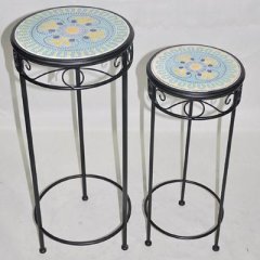 Plant stands made of metall, covered with mosaic