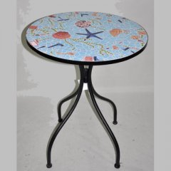 Table made of metall, covered with mosaic
